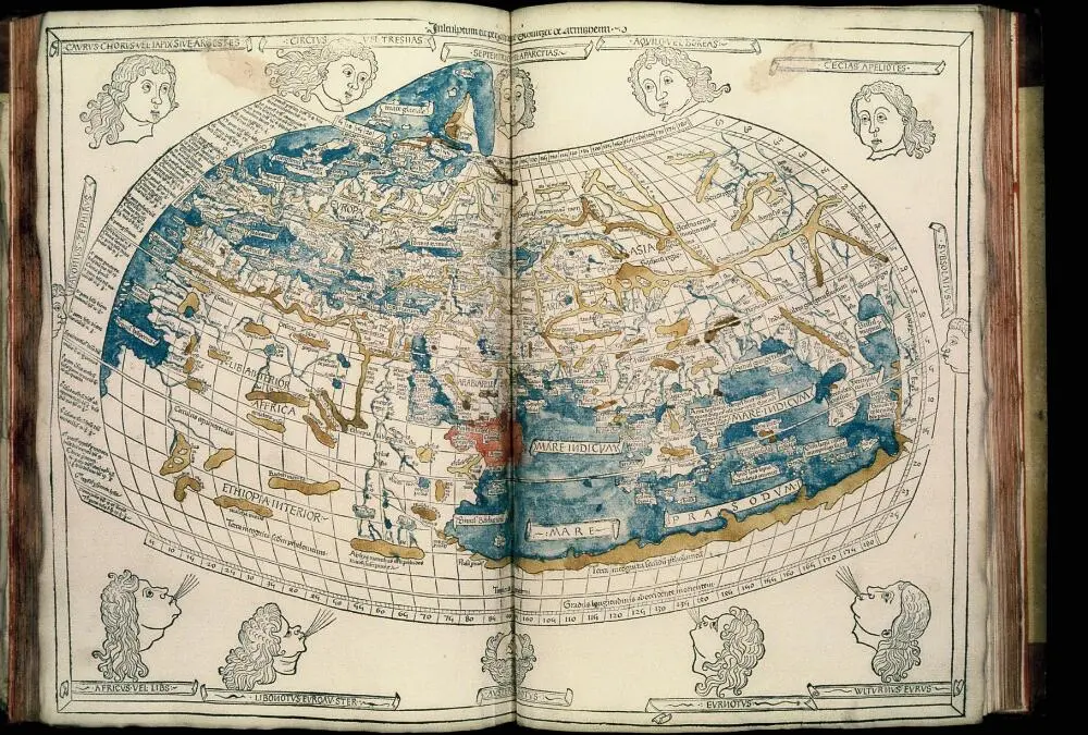 Um exemplar do Oikumene (ou Mundo conhecido) é um ilustre modelo de cartografia histórica.